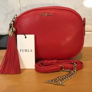 Furla Cuore L Hammered Leather Crossbody Bag